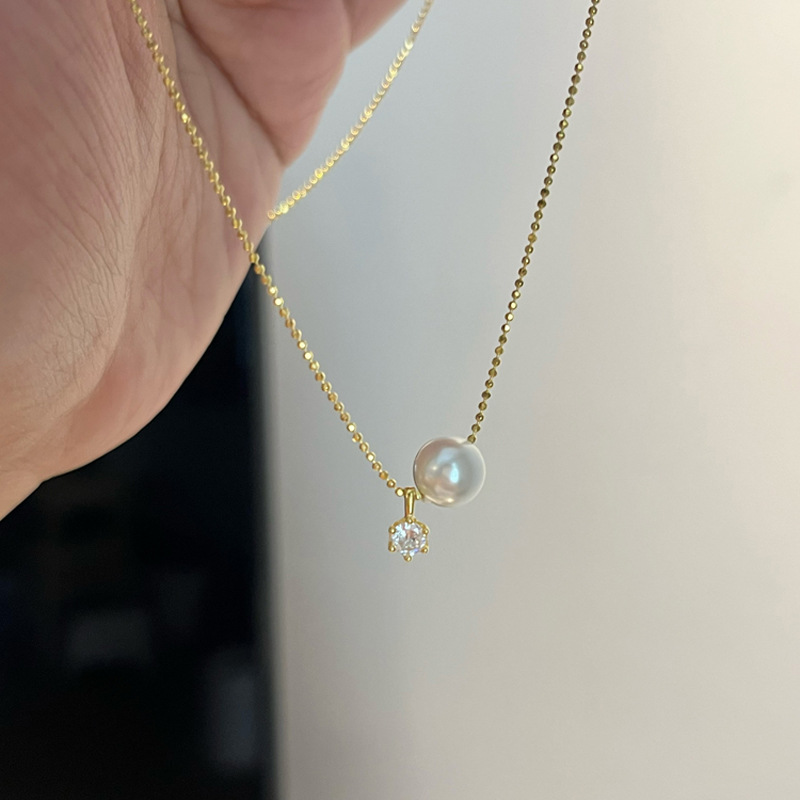 Pearl Trim Chain - Yeni 925 Ayar Gümüş Inci Kolye