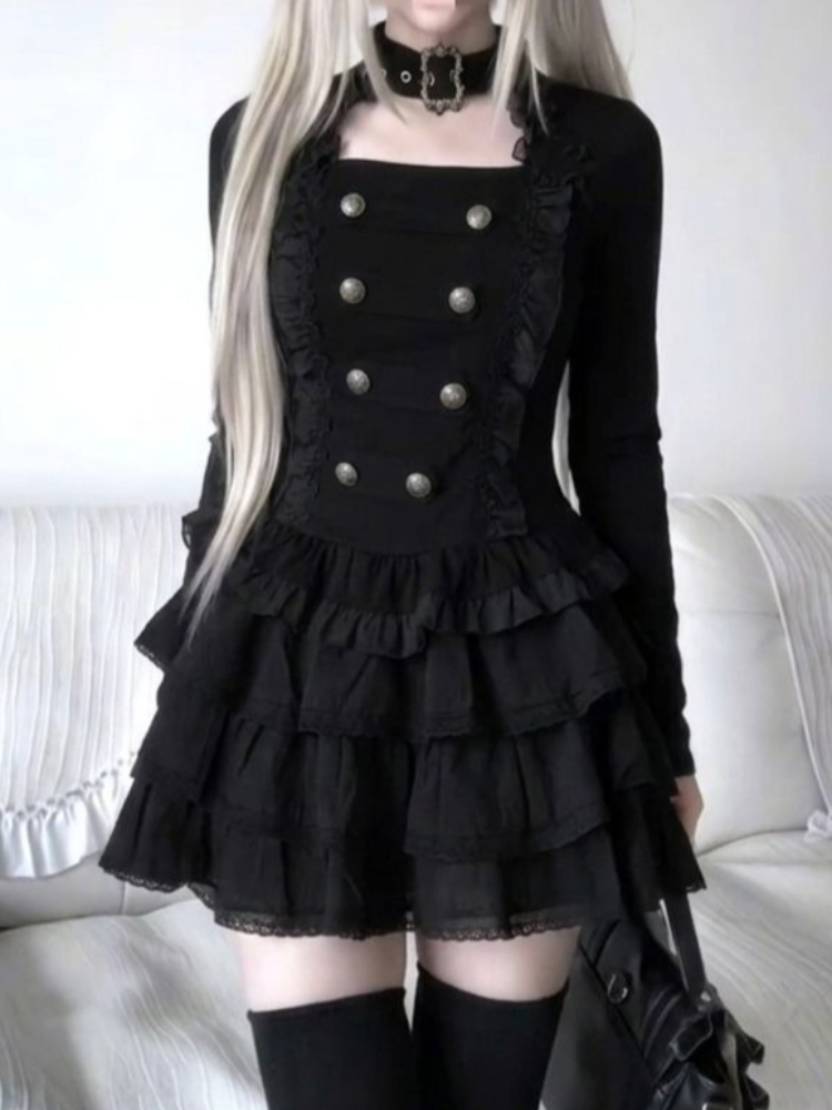 Elastic Lace Trim - Gotik Harajuku Lolita 2 Parçalı Set