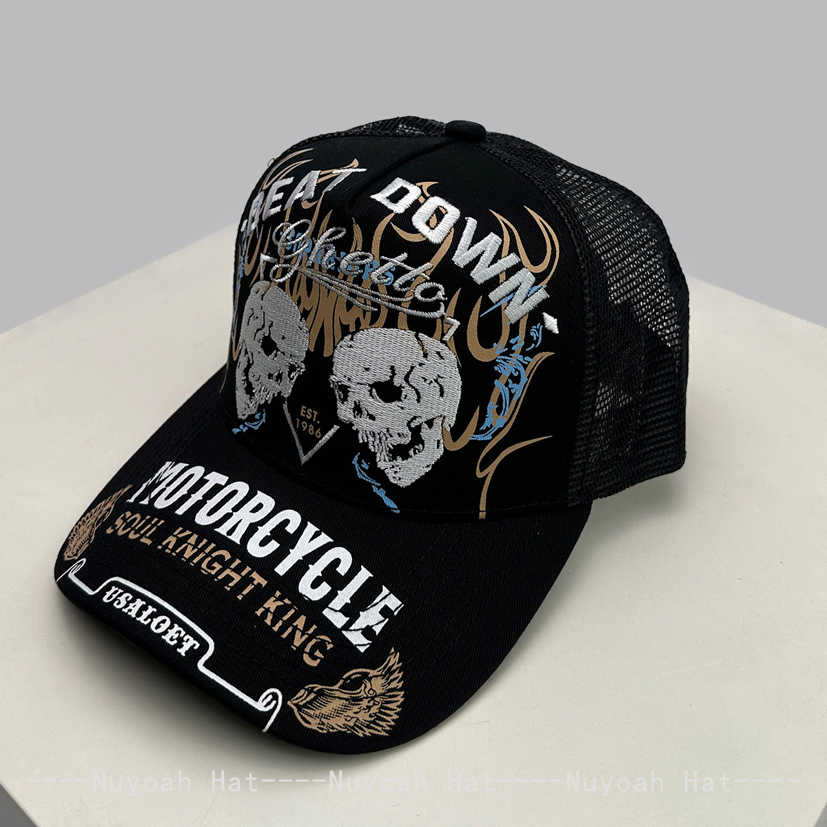 Embroidery Craft - Kafatası Alev İşlemeli Sert Üstlü Trucker